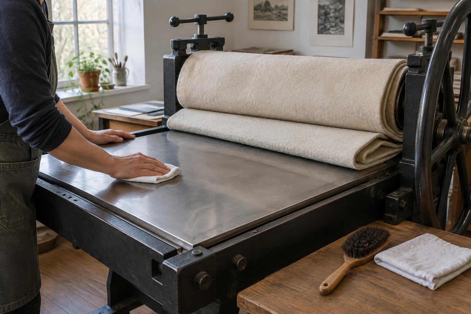 Cleaning and Maintaining an Etching Press Bed and Blankets